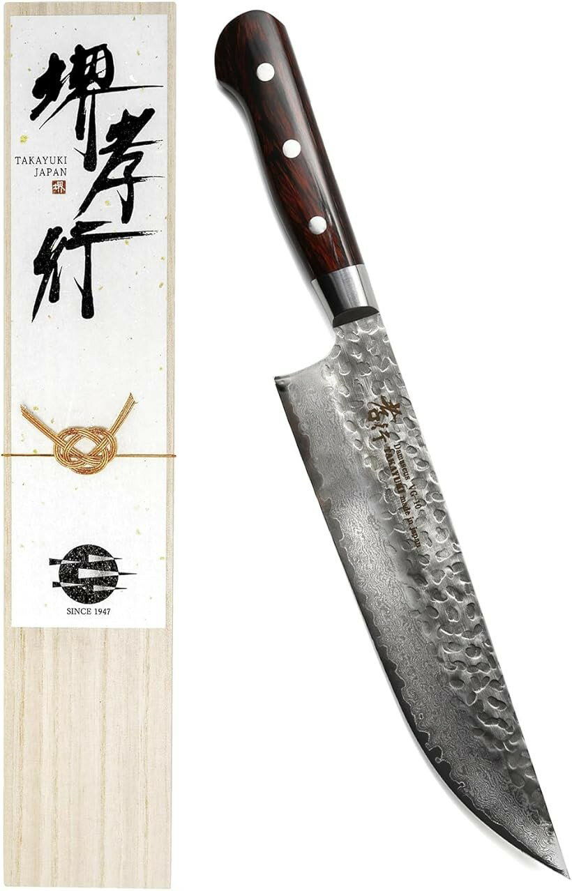 堺孝行 プロの料理人が愛用するブランド ダマスカス ブッチャーナイフ 210mm V金10号 vg10 33層槌目 マホガニー柄 日本製 青木刃物製作所 (ダークブラウン, ブッチャーナイフ 210mm)
