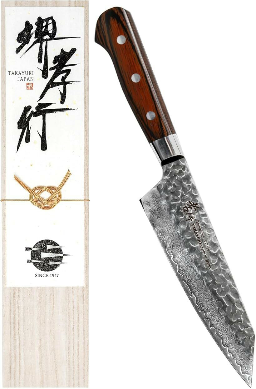 堺孝行 プロの料理人が愛用するブランド ダマスカス 剣型 三徳包丁 160mm V金10号 vg10 万能包丁 33層槌目 マホガニー柄 日本製 青木刃物製作所 (ダークブラウン, 剣型三徳 160mm)