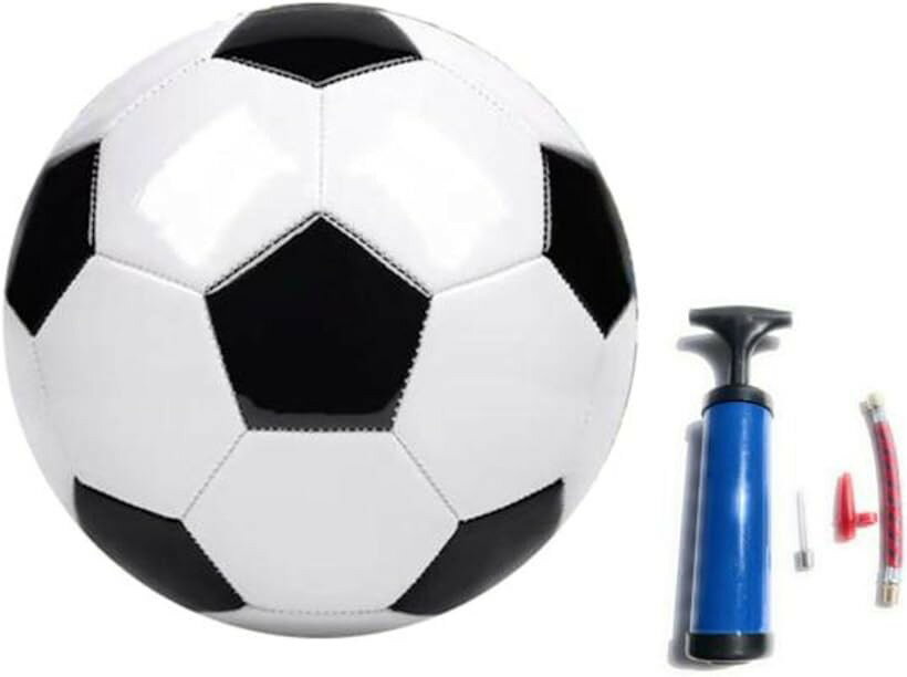 サッカー ボール 5号 練習球 防水 フットボール リフティング エア ポンプ 付 (白黒)