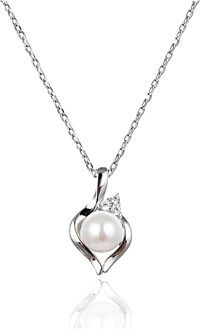 Cute jewelry Mei Leaf 淡水パール 淡水真珠 貝パール ネックレス レディース シルバー925 アジャスター付き b 流線型 (シルバー, 小)