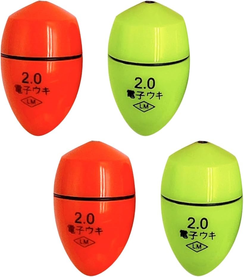 4個セット LED 電気ウキ フカセウキ 電子 海 夜 釣り 飛ばし 光る 防水 ケミカルライト トップ 円錐 レッド＆グリーン各2個 2.0号 (「2.0号」赤2個＆緑2個)