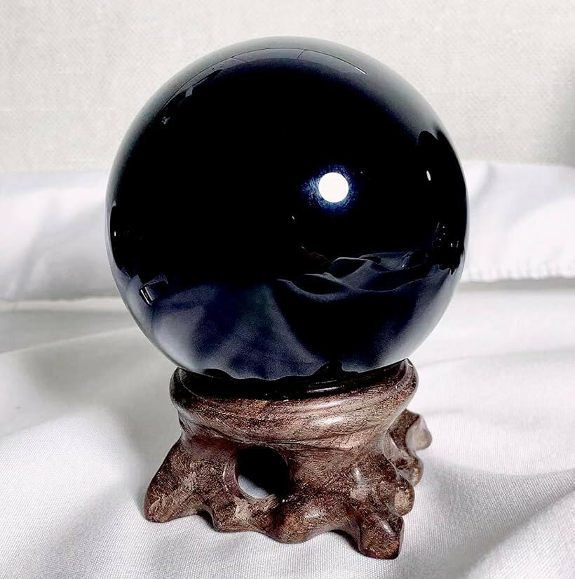 ムイビエン神秘的な自然の輝き 天然黒曜石 浄化用 パワーストーン 手のひらサイズで簡単に持ち運び (ブラック, 5cm台座付き)