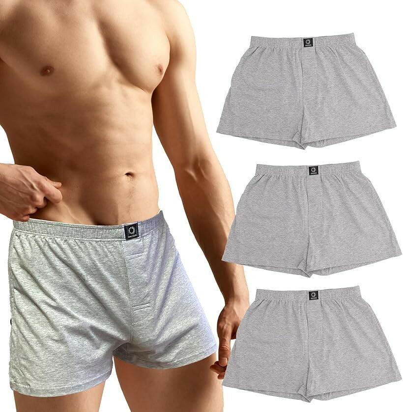 ニット トランクス パンツ メンズ 下着 前開きボタン付き 3枚組 ライトグレー XL (...