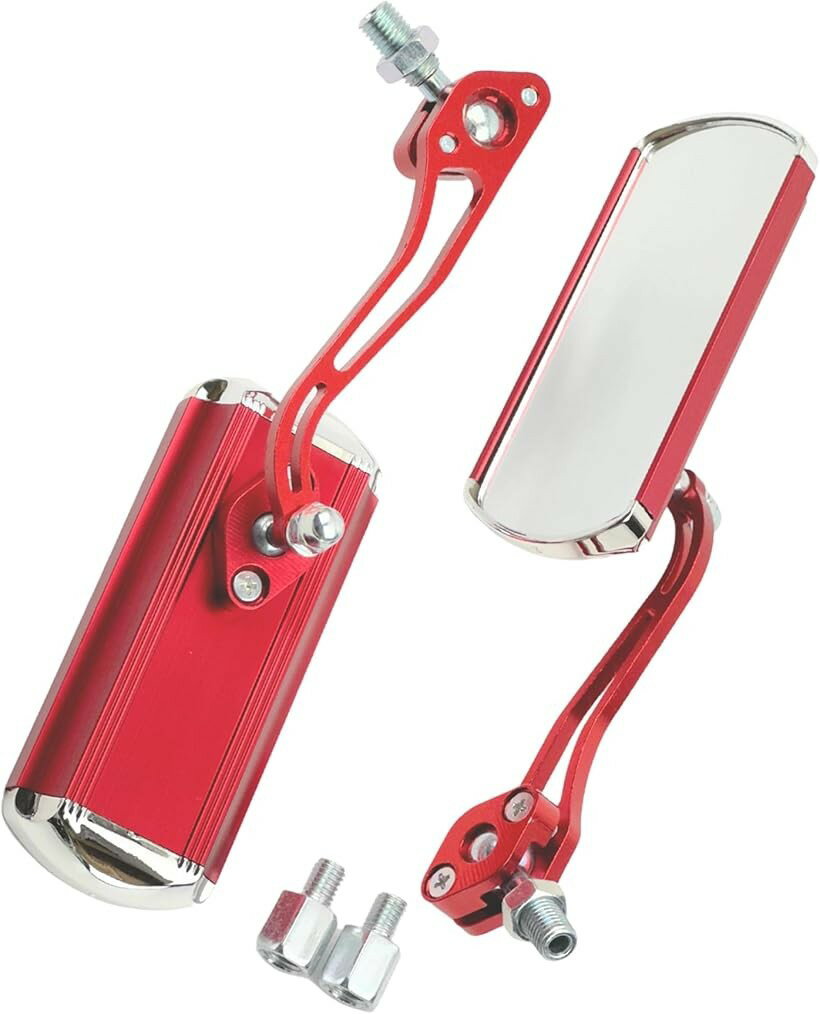 互換品 バイク ミラー 左右セット アルミ 正ネジ10mm アダプター8mm レッド 汎用 ホンダ スズキ カワサキ 社外品 モンキー グロム R (四角・レッド)
