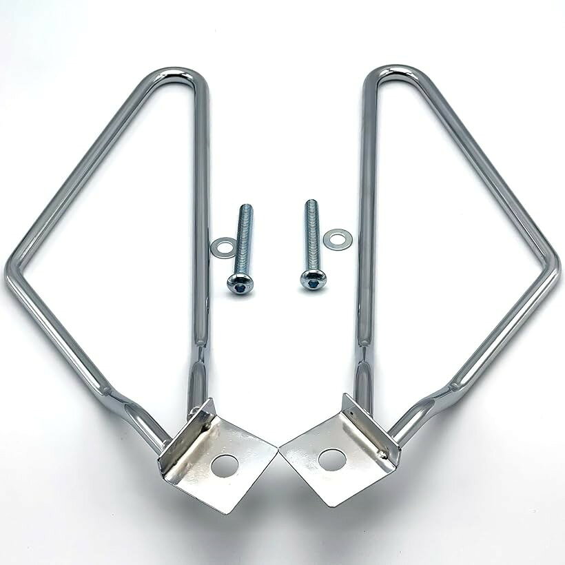 バイク サイド バッグ サポート サドル ステー 左右セット 汎用 金具 取り付け シルバー 銀 オートバイ 巻き込み防止 サポーター (シルバー)