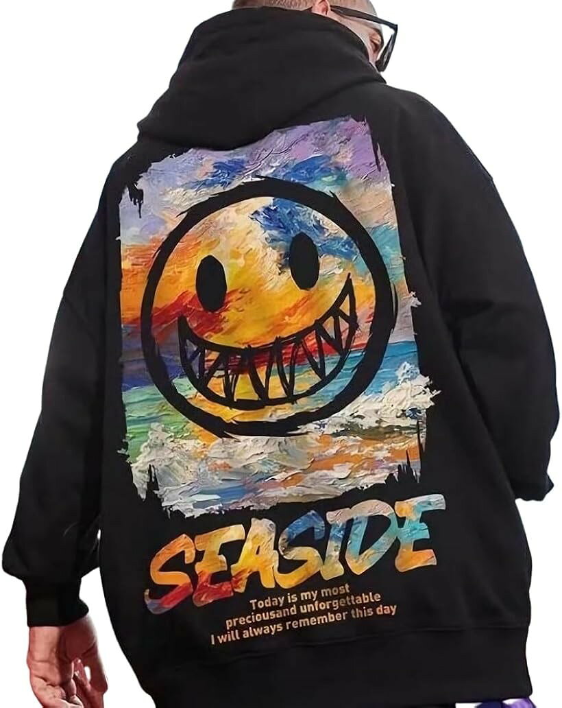 バックプリント フリースタイル 長袖 ストリート パーカー アウトドア メンズ (オニキスブラック, 2XL)