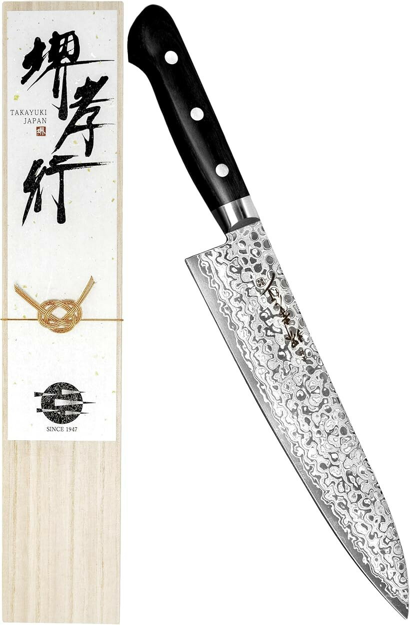 堺孝行 プロの料理人が愛用する包丁ブランド ダマスカス 牛刀 210mm 45層 AUS10 鏡面加工 日本製 青木刃物製作所 型番k21003
