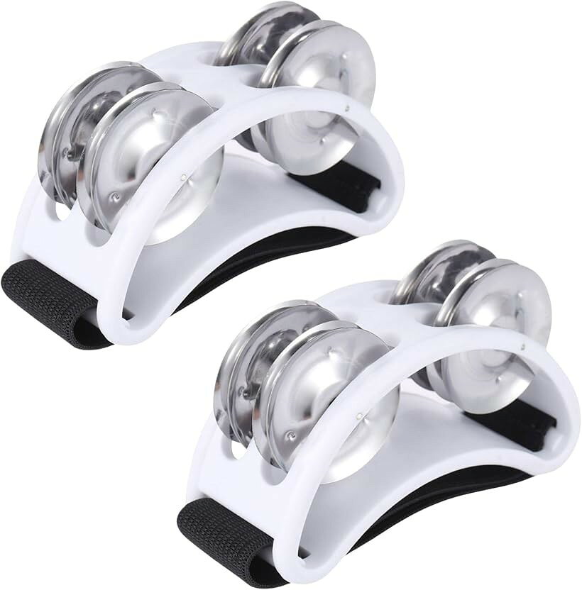 タンバリン パーカッション フットパーカッション 足タンバリン フットタンバリン フットベル 足用 楽器 (ホワイト2個)