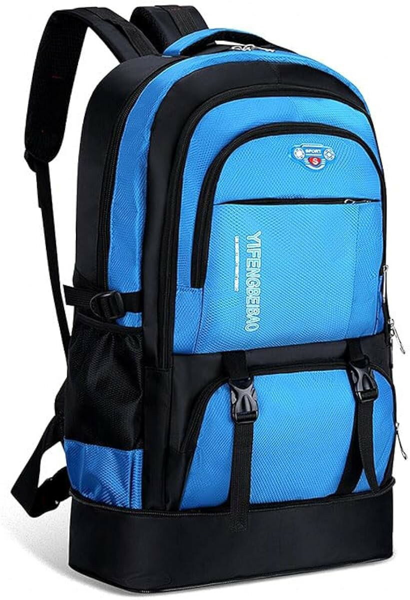 登山リュック 大容量 65L メンズ バックパック リュックサック ザック 防災リュック 拡張 多機能 防水 軽量 耐過重 旅行 キャンプ アウトドア ブルー (ブルー, 可変可能)(4.0)