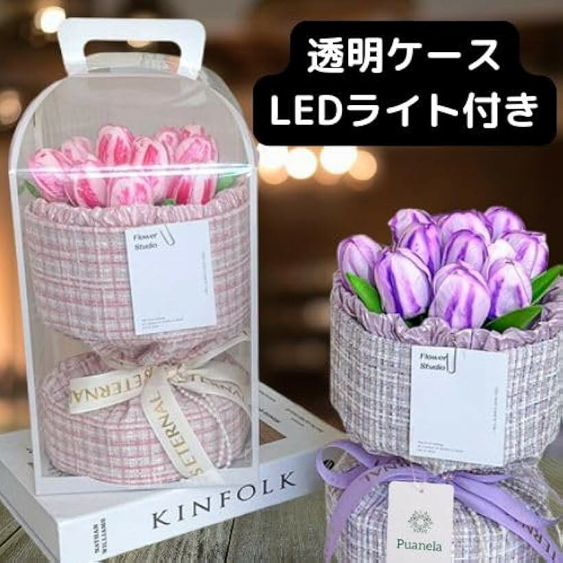 フラワーデザイナー推奨 ソープフラワー 花束 ギフト 誕生日 母の日 退職 敬老の日 プレゼント 紙袋付き チューリップ:インカローズ (チューリップ:インカローズ, 中) [3]