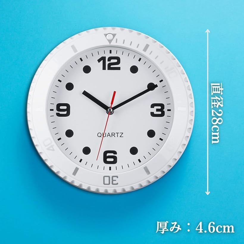 腕時計風掛け時計 壁掛け時計 選べる4カラー 大きく見やすい時計 直径28cm リビングルーム clock 掛時計 アナログ ホワイト/白 (ホワイト/白, 直径28cm) [2]