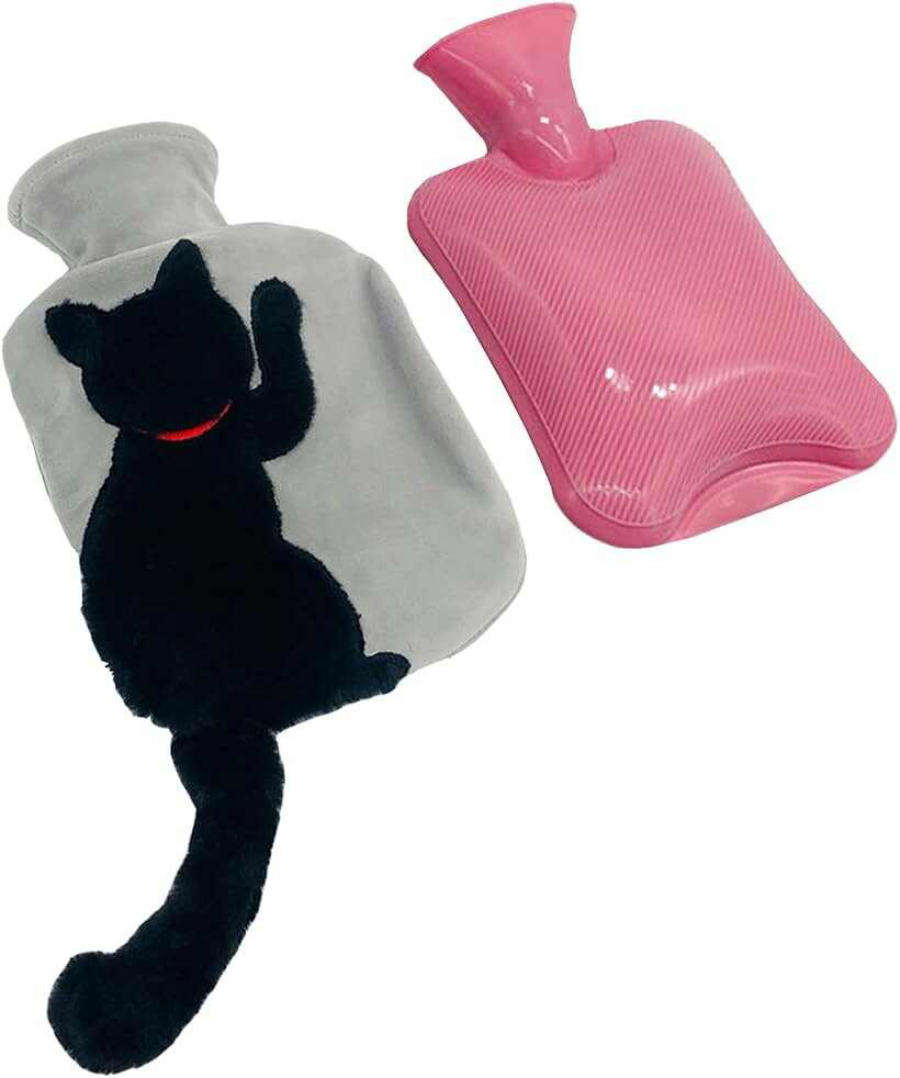 湯たんぽ 猫 お湯 ゆたんぽ 冷え対策 防寒グッズ エコ 省エネ カバー付き ブラック...