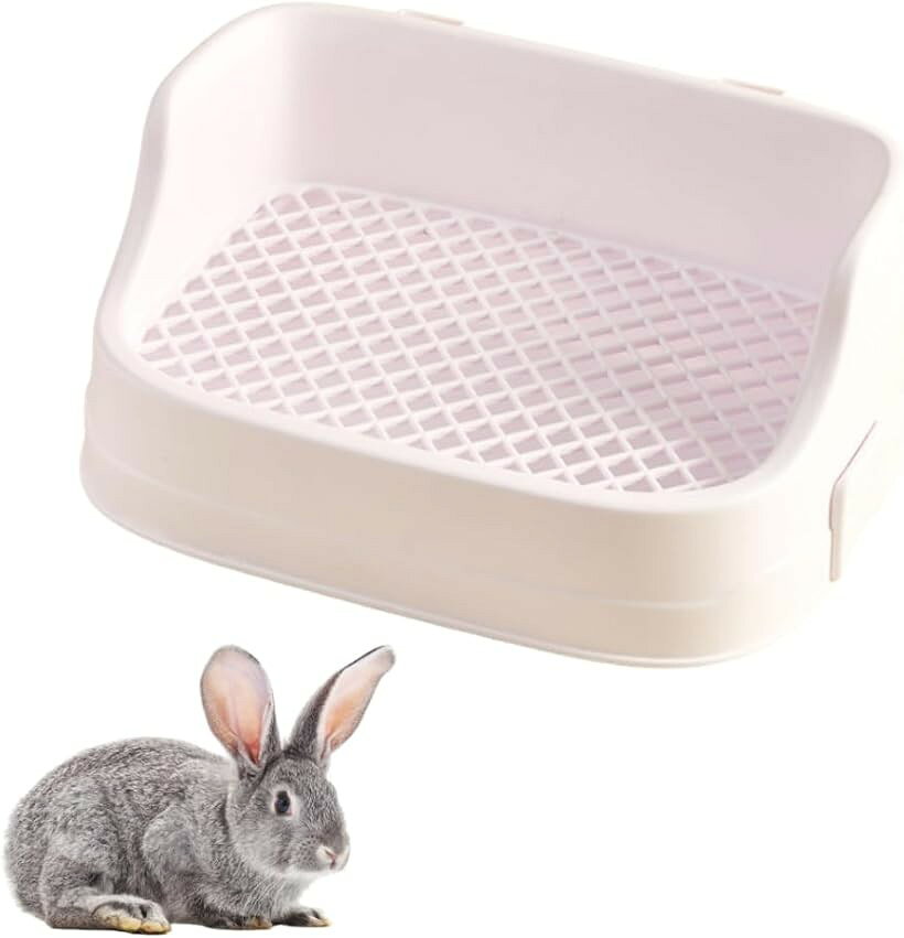 うさぎ トイレ ウサギ 上下分離式 ケージ固定 フック取り外し 12mmメッシュ (ホワイト, 36x24x15.5cm)