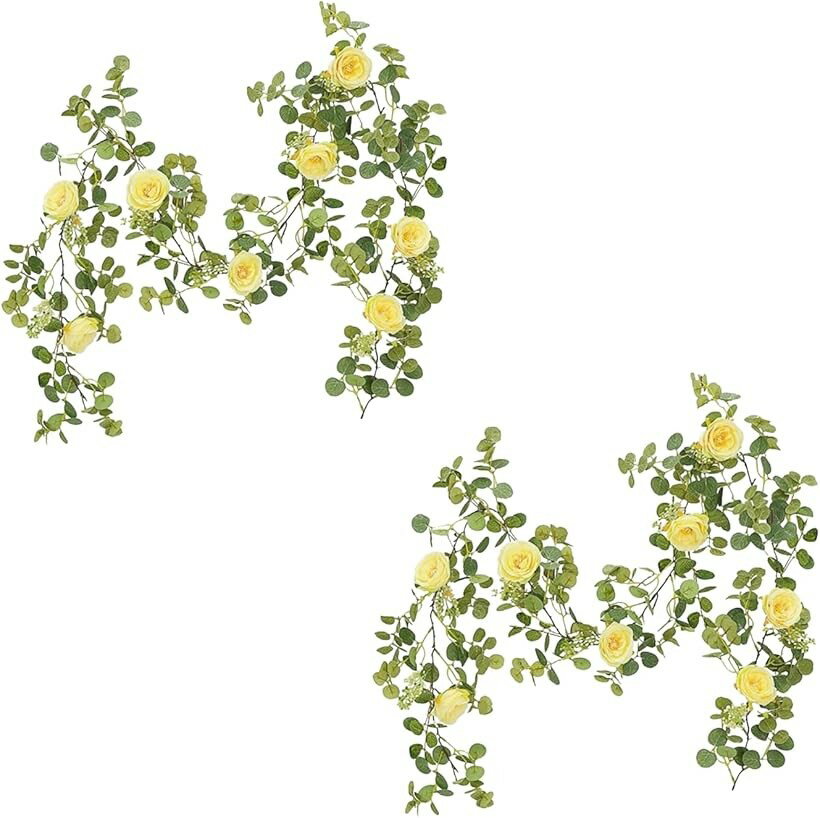 観葉植物 バラ フェイクグリーン リアル インテリア 造花 雑貨 ガーランド 壁掛け ハンギング 人工観葉植物 ユーカリ (シャンパン 2個, FREE)