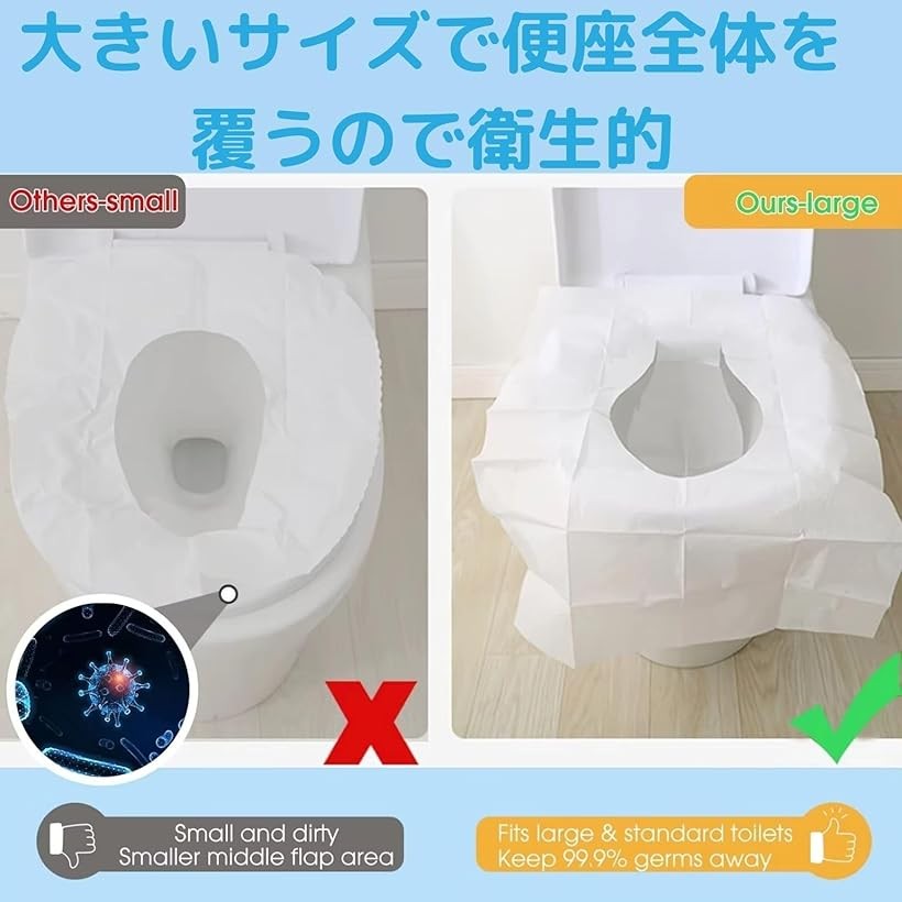 エムラインストアの便座シート 使い捨て 携帯用 流せる 使い捨て便座シート トイレシート 便座カバー 大きめ 抗菌防臭 衛生管理 外出用 旅⾏用 (100, フリー)｜アングル3