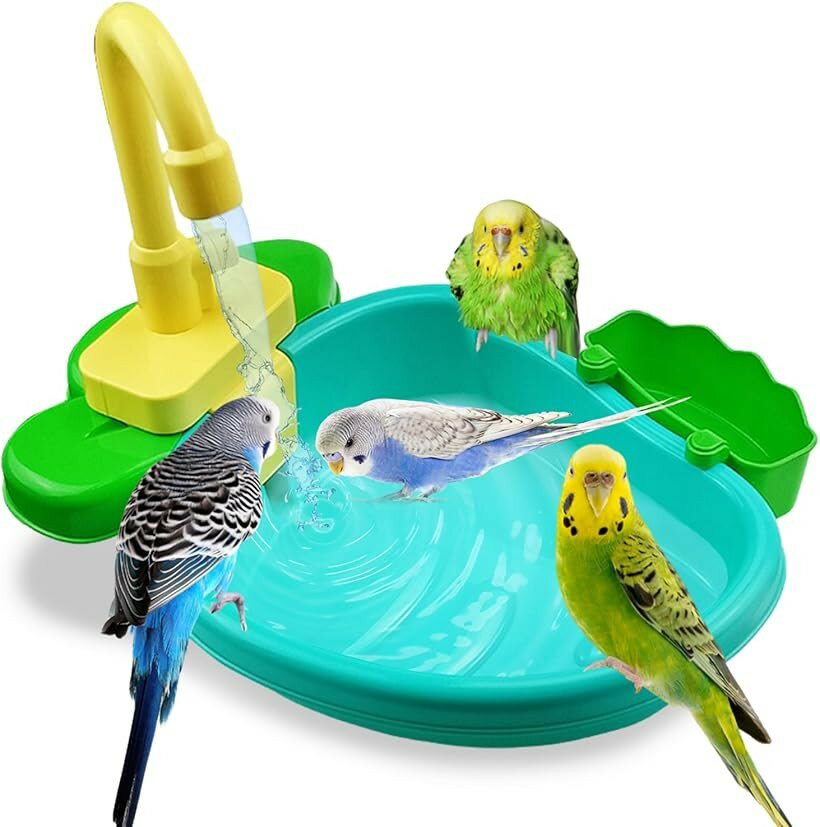 インコ 鳥 水浴び 小鳥 おもちゃ 文鳥 循環 バスタブ 遊び場 浴槽 グッズ (グリーン)