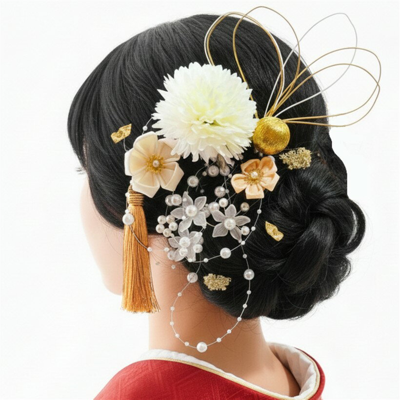髪飾り 和装 成人式 卒業式 結婚式 水引き 金箔 パール セット SW2518 (ピンポンマ...