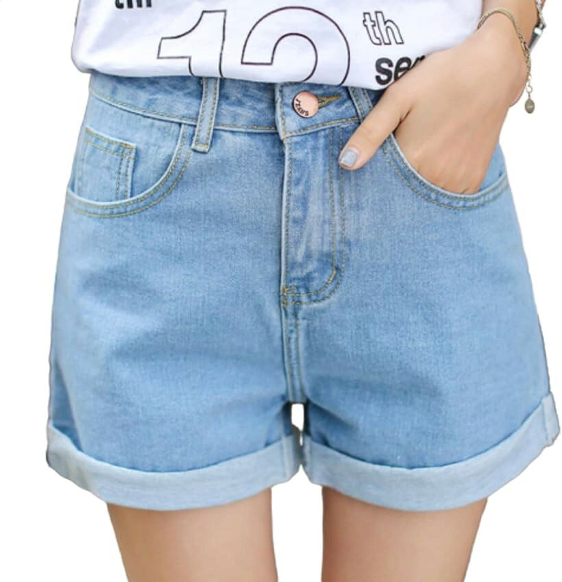 デニム ショート パンツ ロールアップ デザイン 脚長 シルエット 着回し 抜群 レディース ライトブルー L (ライトブルー, L)