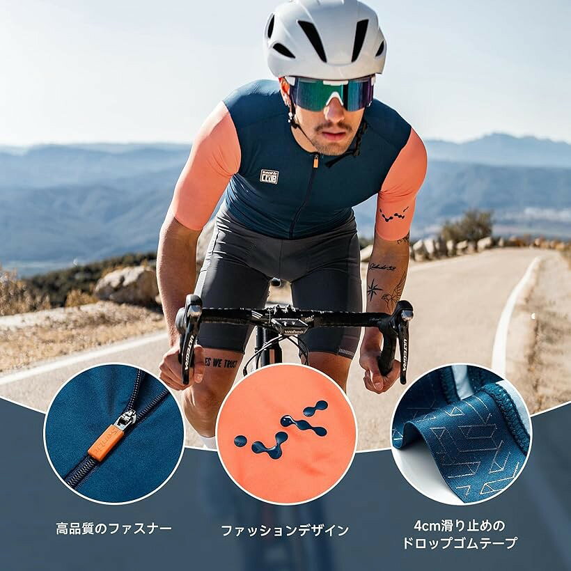 エムラインストアのサイクルジャージ 半袖 サイクルウェア サイクリング 自転車 ロードバイク 夏 (ブルー, S)｜アングル2