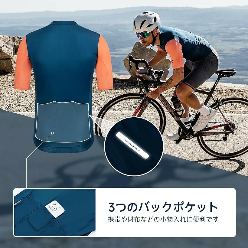 エムラインストアのサイクルジャージ 半袖 サイクルウェア サイクリング 自転車 ロードバイク 夏 (ブルー, S)｜アングル3