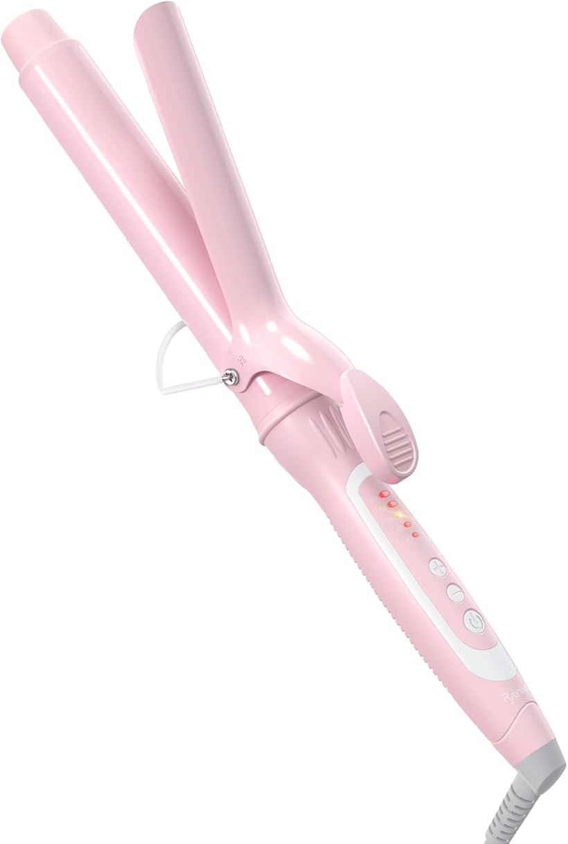 ヘアアイロン カールアイロン コテ カーリングアイロン 5段階温度調整 プロ仕様 MAX220℃ 海外対応 (ピンク, 32mm)