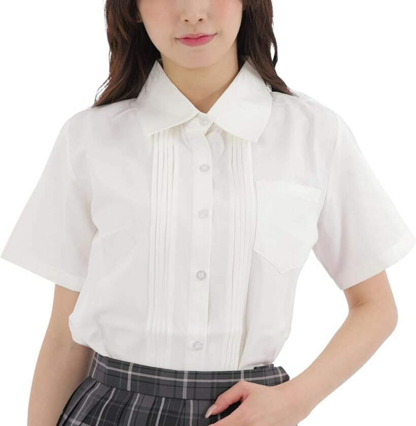 校服 - スクールブラウス 制服 エレガント 女子 オルガン プリーツ ポケット付 シャツ e327 (半袖, XL)