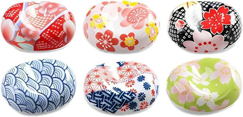 箸置き おしゃれ セット かわいい 陶器 カトラリーレスト 和食器 箸枕 箸休め 箸台 和風 花柄 母の日 ギフト (花柄, 6個セット)