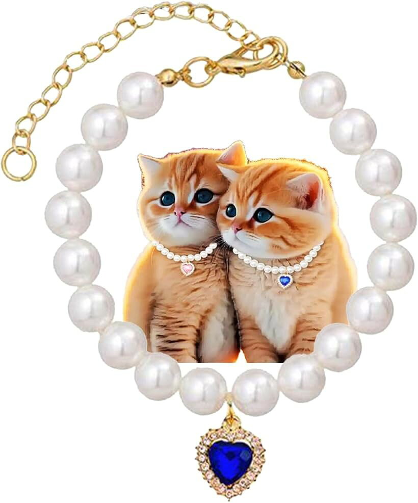 猫用首輪 チャーム ペンダント ハート ジュエリー フェイクパール ラインストーン ...