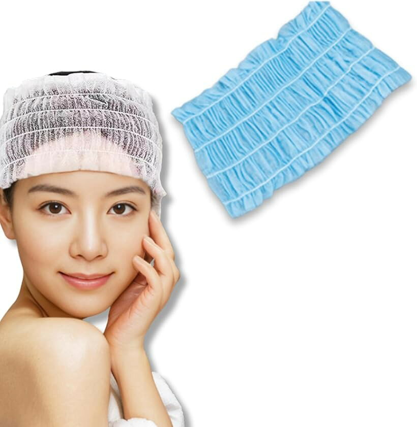 ヘアバンド 使い捨て 洗顔 ターバン 不織布 フリーサイズ フィット 伸縮性 100枚セット (ブルー, ワンサイズ)