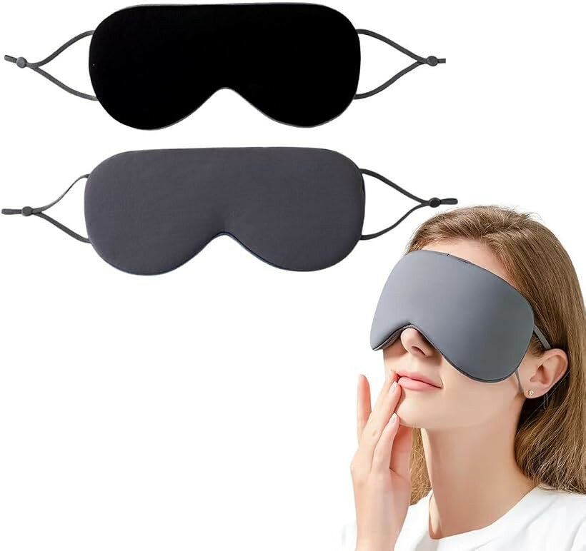 アイマスク 睡眠用 遮光 安眠 洗える 暖かい 耳掛け型 温冷兼用 2枚セット ブラック (ブラック)