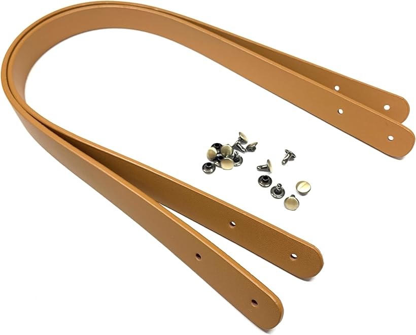本革 レザー バッグの持ち手 取っ手55cm カシメ付 ハンドメイド リメイク ショルダーバッグ バッグ制作 トートバッグ ハンドバッグ 材料 (キャメル)
