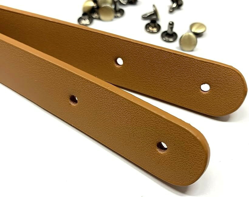本革 レザー バッグの持ち手 取っ手55cm カシメ付 ハンドメイド リメイク ショルダーバッグ バッグ制作 トートバッグ ハンドバッグ 材料 (キャメル) 2