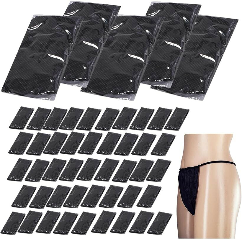 アウプル 使い捨てペーパーショーツ Tバック 50枚入り 使い捨てパンツ ペーパーパンツ 紙パンツ エステ マッサージ 男性用 女性用 男女兼用 (ブラック, ウエスト（ゴム製）：約60cm、股上：約22cm)