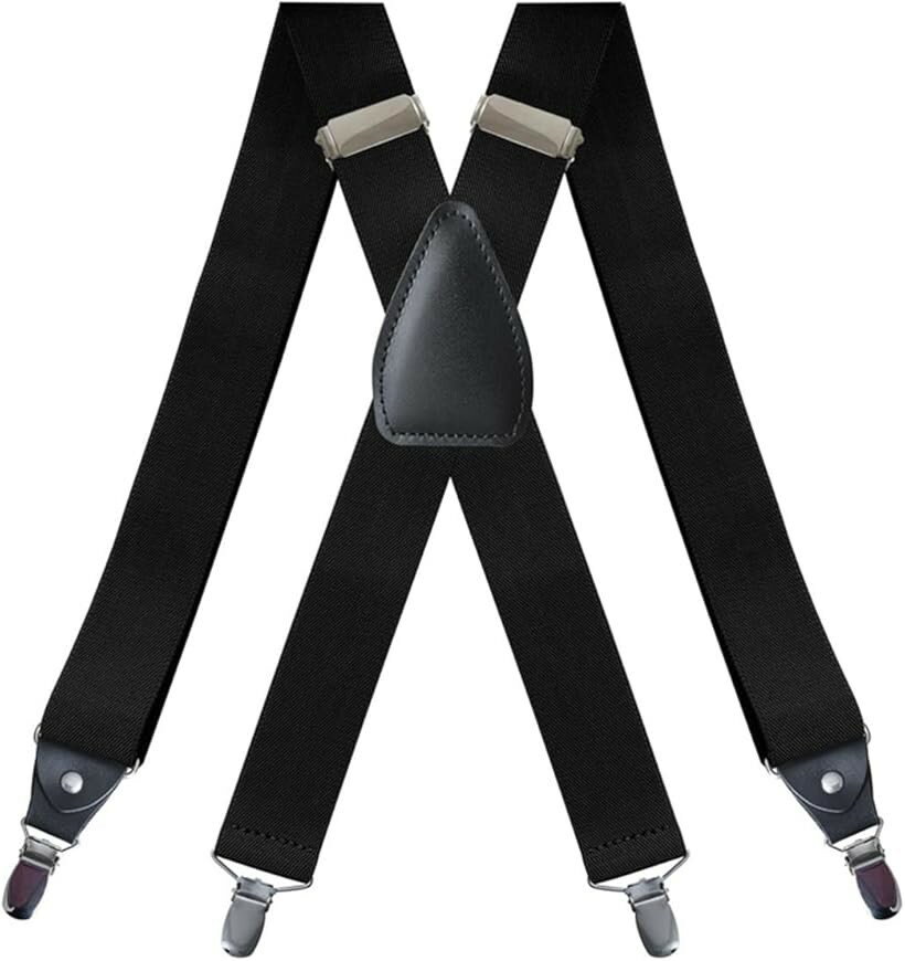 サスペンダー X型 幅35mm 4クリップ 幅広 ユニセックス 日本国内検品 (ブラック)