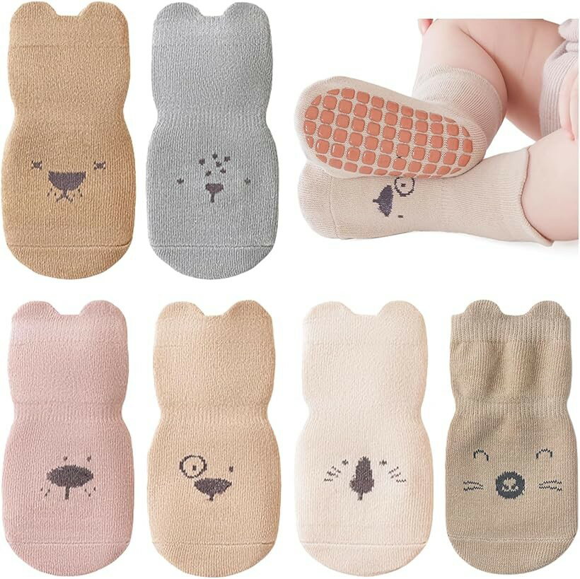 ベビー 靴下 滑り止め 6足セット くすみカラー/ずり落ちない/柔らかコットン ベビーソックス 赤ちゃん 綿 女の子 男の子 (マルチカラー, S)