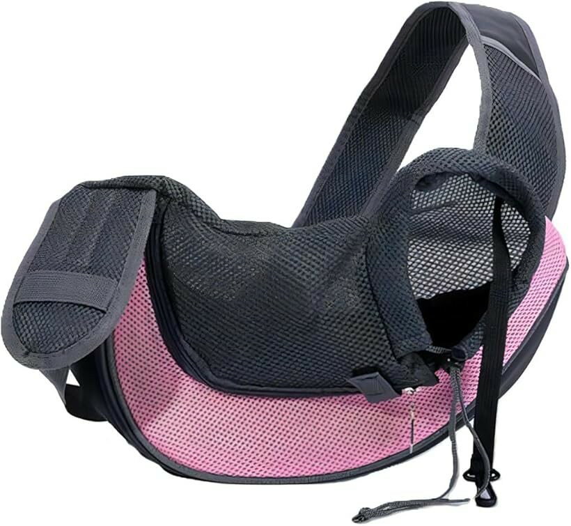 其它 - ペットスリング 犬用 抱っこ紐 ペットバック ショルダーバック 飛び出し防止 小型犬 兼用 ドッグバック メッシュ ポケット付き (ピンク, 小型)