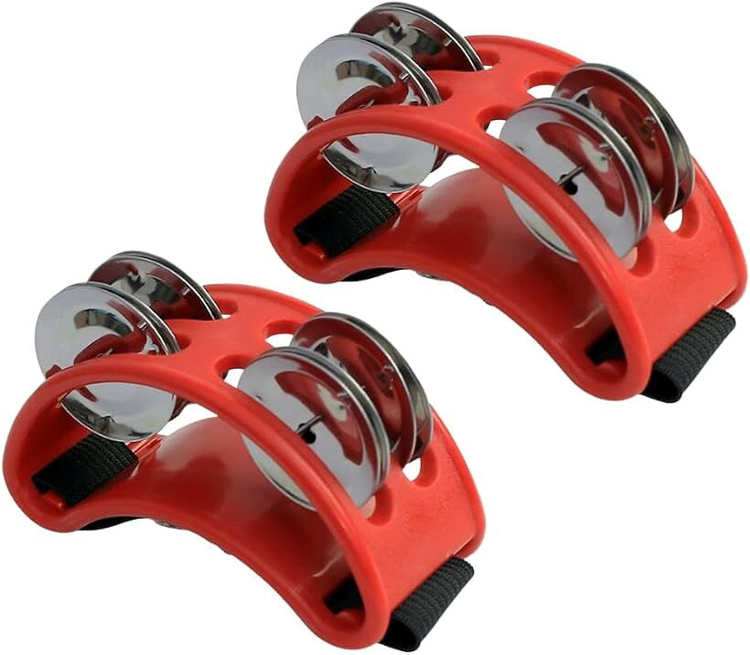 フットタンバリン パーカッション カラオケ パーティー 2個セット (レッド, 2個)