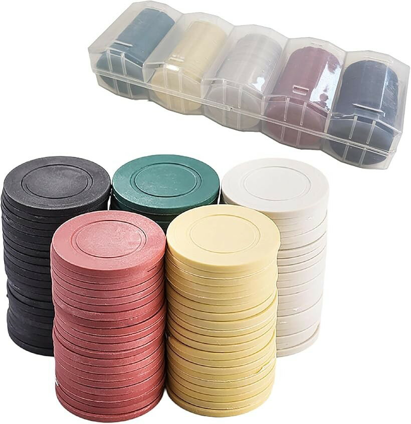 ポーカーチップ カジノチップ カジノコイン チップポーカー ケース付き poker chips (100枚セット（無地5色)