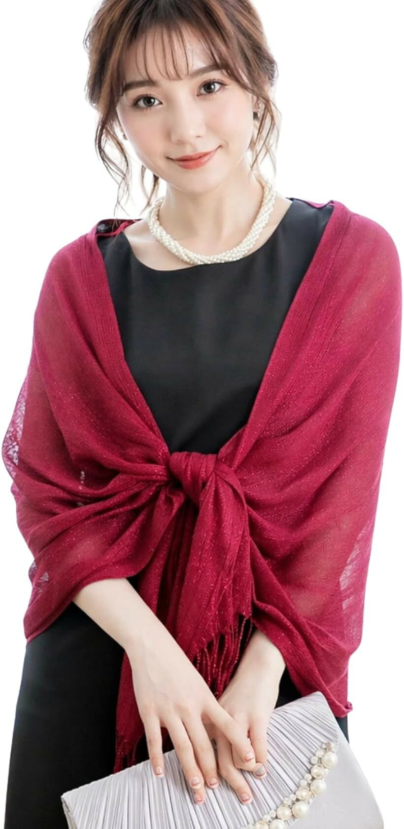 ストール レディース 大判 薄手 ラメ入り きらきら UVカット ショール 結婚式 パーティー 羽織 プレゼント ギフト シフォン スカーフ 上品 母の日 冷房対策 ボレロ ポンチョ ケープ 贈り物 女性 肩掛け 誕生日 (ワインレッド)