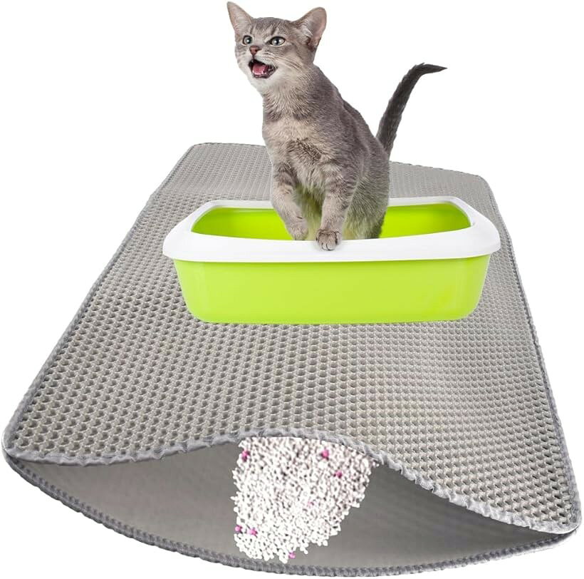 猫用トイレマット 二層式 飛散防止 柔らかい 防水 滑り止め 洗える (グレー, 90cmx60cm)