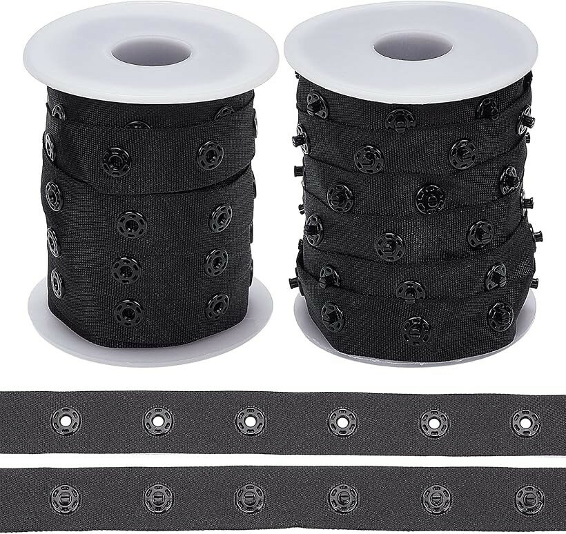 2巻 約10ヤード/巻 スナップテープ ポリエステルスナップ プラスチックボタン ファスナー 縫製材料 手芸用品 衣料品 アクセサリー 縫材料 (ブラック)