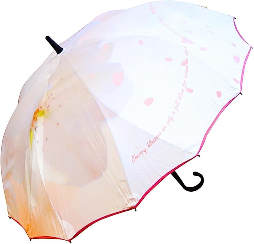 傘 レディース 長傘 桜骨 16本骨 雨傘 日傘 遮光 UVカット率 98％ UPF50+ 晴雨兼用 おしゃれ かわいい 大きい 一枚張り (花あかり, 60cm)