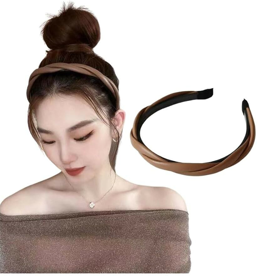 カチューシャ フェイクレザー ヘアバンド クロス ねじり ツイスト 編み込み風 ロープ風 痛くない (モカ, フリーサイズ)