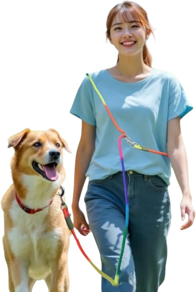 犬 リード 肩掛リード ショルダー ハンズフリー 犬用 ロープ 2.8m 12mm 中型犬 大型犬 多機能 たすき掛け (Rainbow, 太さ12ミリメートル)