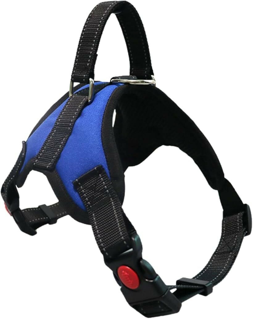 犬用ハーネス 小型犬 中型犬 犬用胴輪 首輪 引っ張り防止 サイズ調整可能 夜間反射材 抜けない 通気性 簡単着脱 おしゃれ 安全 しつけ用 訓練 (ブルー, M)