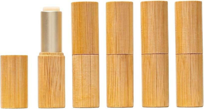 竹製 リップスティック 空容器 5本セット 詰め替えチューブ 手作りコスメ用 (ゴールド)