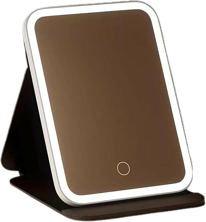 LED鏡 明るさ 無段階調光 折りたたみ コンパクト 持ち運び 卓上 タイプC充電 多機能 ケーブル付 (ブラック, 長さ20 x 幅13 cm)