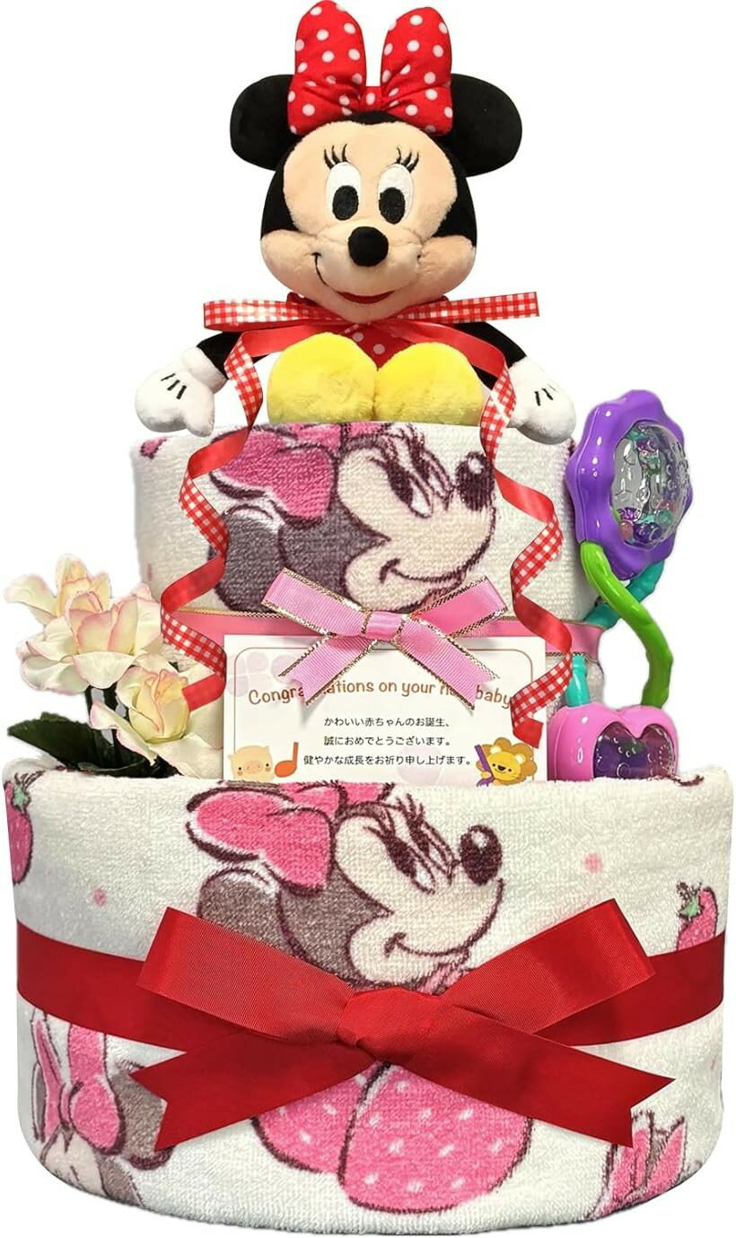 おむつケーキ 女の子 出産祝い 赤ちゃん 誕生日 ベビーシャワー ギフト 2段 (ピン...