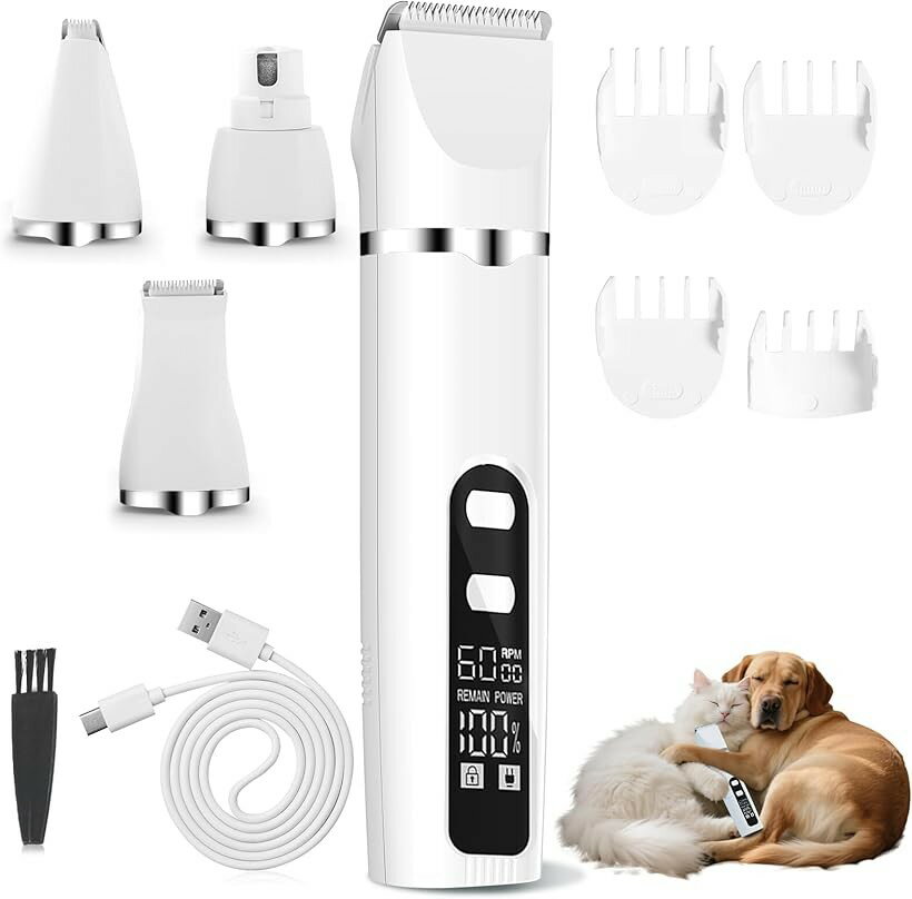バリエーションコード : 2budhiwwdp商品コード2budhhk945商品名ペット用バリカン 犬 バリカン 猫 爪切り 肉球 足裏 顔周り お尻周 全身 トリミング 静音 LCDディスプレー付き 二段階調整 軽量 USB充電式 コードレス 動物用 電動バリカン カット 日本語説明書付きブランドSazuikカラーシルバー「1台4役でペットの全身ケアを実現」高品質ステンレス製のSazuikペット用バリカンは、全身、足裏、顔、耳周りなどあらゆる部位に対応できる4種類の替刃を装備します。さらに、4種類ガイドコーム（3cm局部/3cm/6cm/10cm）が付属して全身の各部位、お好みに合わせて毛の長さも自由に調節可能です。誰でも自宅でプロ仕上げのトリミングが可能、低コストで気軽にサロン級のケアが実現できます。ペットのお手入れを一台で済ませたい方におすすめです。「知能的なLEDディスプレイ＆速度2段階調整」犬バリカンは高機能LCDディスプレイが搭載され、バッテリー残量・スピードレベル・充電状況・安全ロックなどの状態が一目で確認可能です。充電切れの心配がなく、いつでも計画的に使用できる設計です。革新的なモーター設計でパワー不足を解決し、2段階スピード調整機能により、ペットの毛の硬さや部位に合わせて最適なモードを調整できます。初心者でも簡単に、プロ級の仕上がりが実現できます。「≤50dBの超静音設計で敏感なペットも快適」猫バリカンは騒音を極限まで抑えた≤50dBの静音設計を搭载しており、動作音や振動を最小限に抑えます。音に敏感なワンちゃん・ネコちゃんもリラックスしてトリミングに集中できます。動作音が気になりにくいため、大きい音が苦手なペットも嫌がらず、トリミングのプロセスを楽しむことができます。ペットとの特別な時間をよりリラックスして過ごせる静音機能をお楽しみください。ご注意：ペットのストレスを最小限に抑えるために、トリミングを始める前に数日間、ペットに音に慣れてもらうことをおすすめします。「切れ味抜群＆軽量設計」ペットバリカンの刃は良質で繊細な産毛までしっかりカットできるセラミックの可動刃と錆びないステンレススチールの固定刃で構成され、スムーズな切れ味が長持つことができ、毛量が多いペットでも満足にカットが行えます。R面取り刃デザインで、肌を傷つけることも心配なく、敏感な子にも使えます。わずか228gの超軽量設で長時間の使用でも疲れにくく、手にぴったりフィットします。操作性に優れており、初心者でも簡単に使いこなせます。「USB充電式＆コードレス」犬用バリカンはUSB充電式で、PC、アダプター、モバイルバッテリーなどで充電が可能です。取り回しのよいコードレス式で、トリミング中にペットの体勢に合わせて角度を変え、スムーズにトリミングを行うことができます。また、充電中にも使用可能で、途中で充電が切れる心配もなく、ペットのトリミングを存分に楽しむことができます。動物用バリカンはわずか1時間半程度でフル充電が完了し、最大120分間の連続使用できます。ペットのお手入れを効率的かつ快適に行える優れたバリカンです。※ 他ネットショップでも併売しているため、ご注文後に在庫切れとなる場合があります。予めご了承ください。※ 品薄または希少等の理由により、参考価格よりも高い価格で販売されている場合があります。ご注文の際には必ず販売価格をご確認ください。※ 沖縄県、離島または一部地域の場合、別途送料の負担をお願いする場合があります。予めご了承ください。※ お使いのモニタにより写真の色が実際の商品の色と異なる場合や、イメージに差異が生じることがあります。予めご了承ください。※ 商品の詳細（カラー・数量・サイズ 等）については、ページ内の商品説明をご確認のうえ、ご注文ください。※ モバイル版・スマホ版ページでは、お使いの端末によっては一部の情報が表示されないことがあります。すべての記載情報をご確認するには、PC版ページをご覧ください。