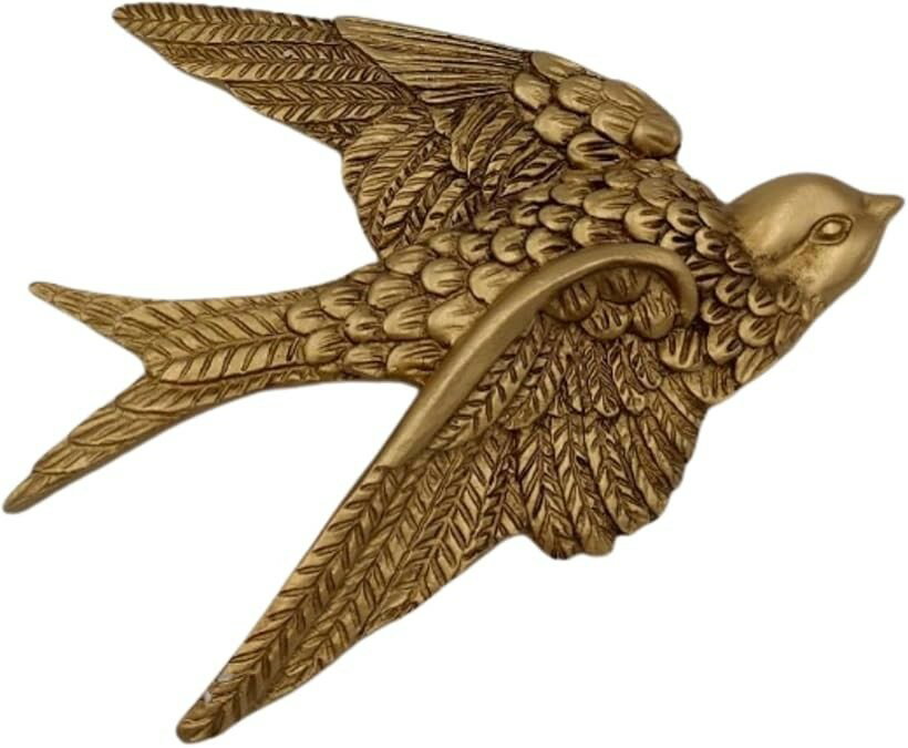 雕刻 - 鳥 ツバメ インテリア オブジェ 壁掛け 壁飾り オーナメント ウォールデコ おしゃれ 北欧風 (ナチュラル, 大)